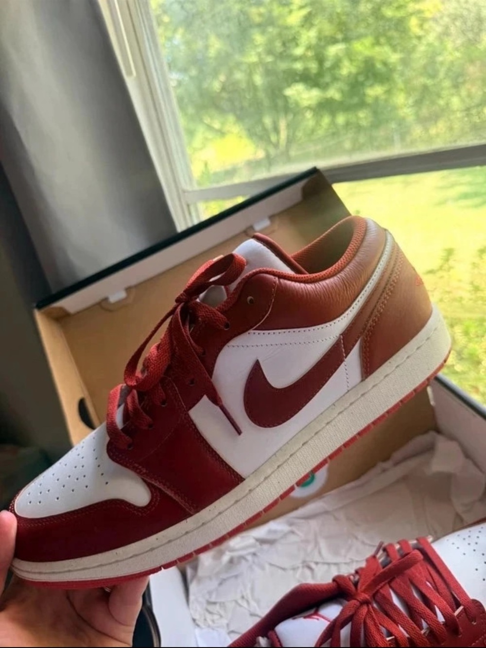 Jordan Low-Top Sneakers in White and Dark Red